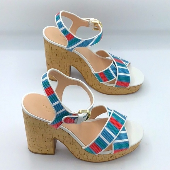 Kate Spade Grace Striped Raffia Platforms Size 9.5B.. - Picture 3 of 16